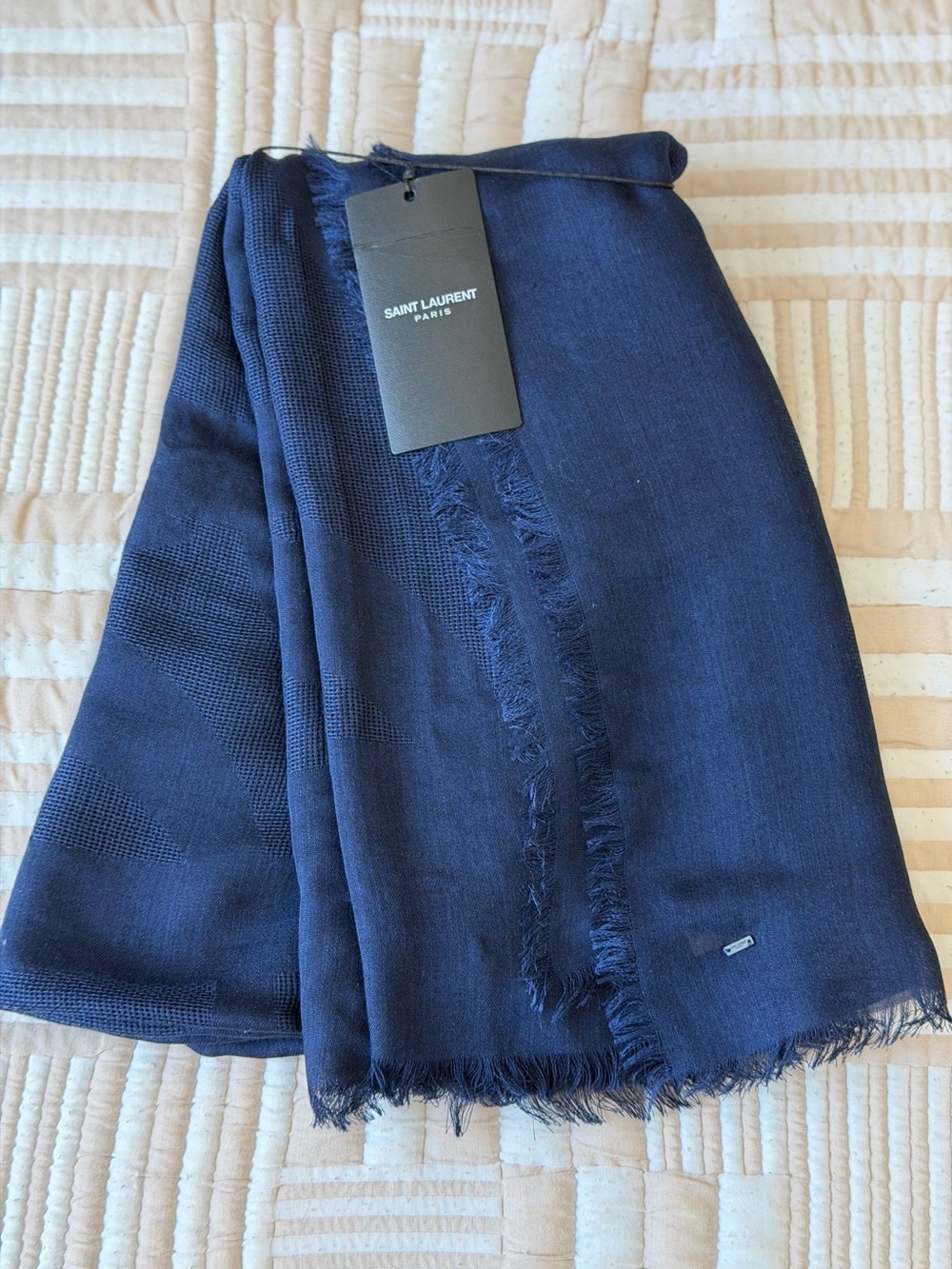 Saint Laurent Deep Navy Frayed Edge Scarf